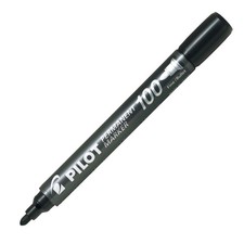 Pilot Oil-Based Permanent Marker 100, Medium Point, Round Tip, Black, 10 Pieces,