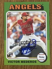 VICTOR MEDEROS Signed 2024 Topps Heritage Hi # Baseball Card #606 Angels RC AUTO