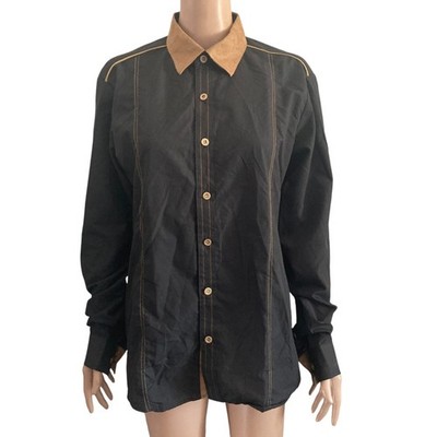 Hesher Wong Shirt Mens XL Button Front Button Front Black Brown New