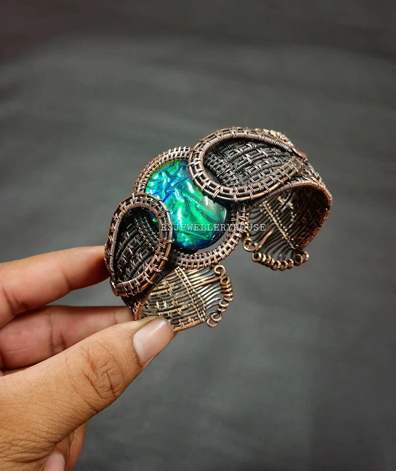 Brazalete Australiano Triplete Ópalo Cobre Envuelto Alambre Brazalete Ajustable Joya Foto 3 de 4