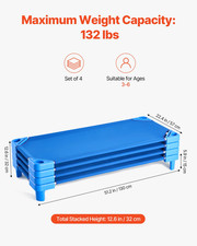 Stackable Kiddie Cot, Pack of 4, Portable Toddler Nap Cots, Blue