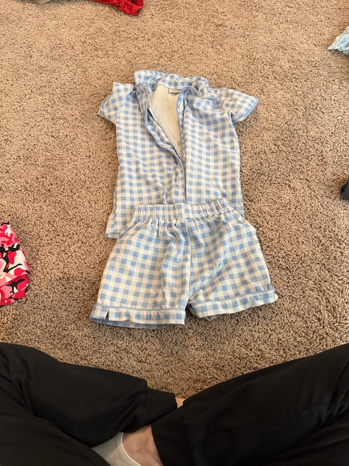 kids clothing PJ set. blue gingham