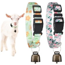 2 Pack Goat Collars with Bells, Floral Adjustable Nylon Collar Set