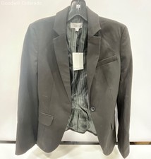 Calvin Klein Womens Blazer Black Pinstripe One Button Jacket Size 0