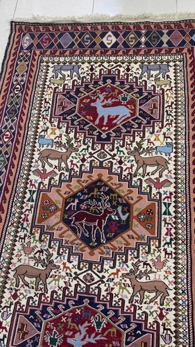 Vintage Handmade Wool Rug Kilim Animal Pattern 79x46” - Picture 7 of 11