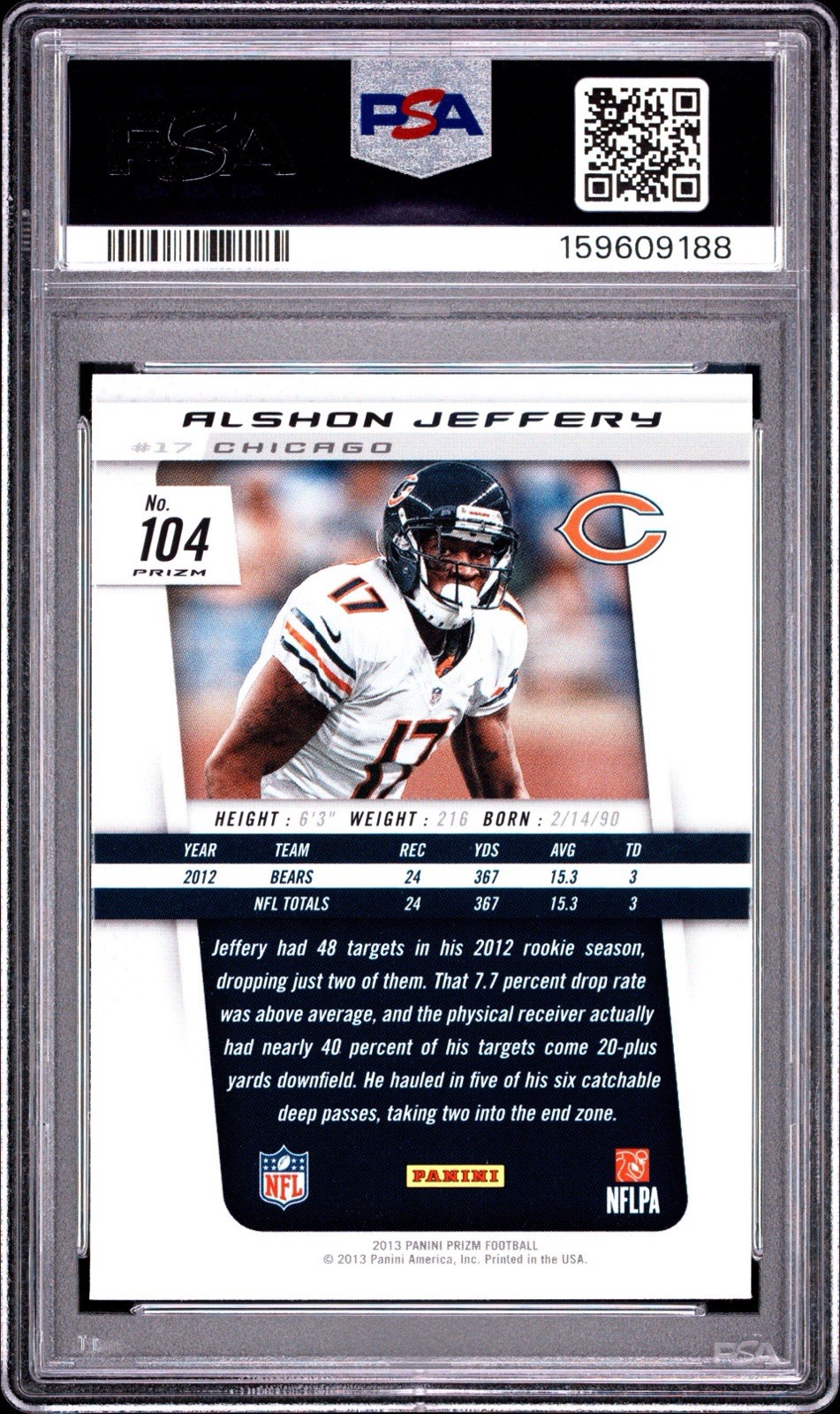 2013 Panini Prizm Alshon Jeffery #104 Green Prizm PSA 10 Chicago Bears view 2