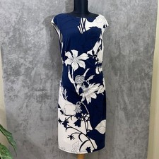 LAUREN RALPH LAUREN Stretch Floral Pleated Side Dress Size 12 Blue/white career