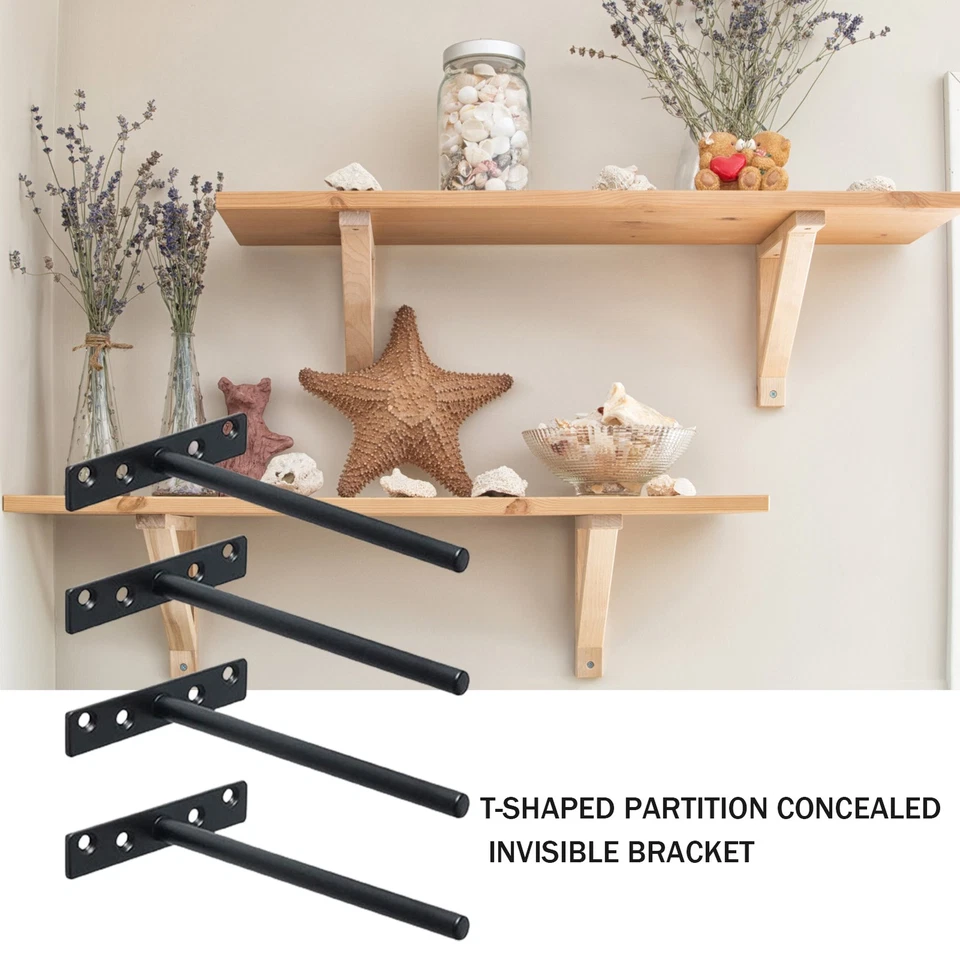 4x Heavy Duty Floating Shelf Brackets Hidden Support for Concealed Wood Shelves - image 3 of 4