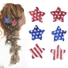 6ps 4th of July Patriotic Star Hairpins, Glitter Snap Hair Clips Barrettes fo...