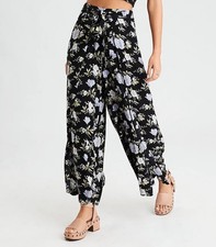 American Eagle High Waist Size S Floral Stretch Wide Split Leg Plants Culotte
