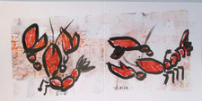 Drawing Lobster 2 Pictures on 28x14 Paper Art Original Signed ZM
