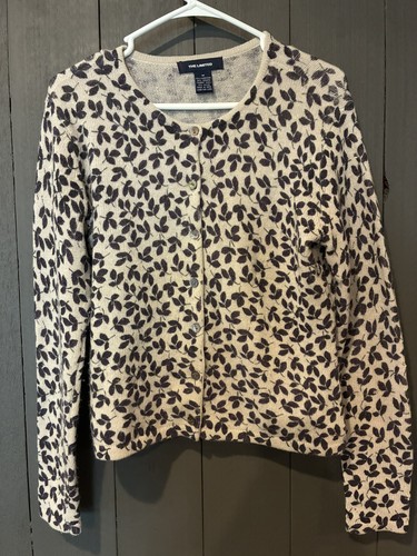 The Limited Wool Angora Cardigan Women's Medium Floral Bow Cream Brown Sweater