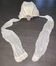 VICTORIAN CHRISTENING CAP EMBROIDERED BABY WHITE/IVORY COTTON PRAIRIE BONNET