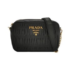 Auth Prada mini  Nappa Leather Chain Shoulder Bag Women Black/gold