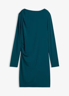 Kleid mit U-Bootausschnitt Gr. 44/46 Petrolblau Damen Basic Dress Minikleid Neu