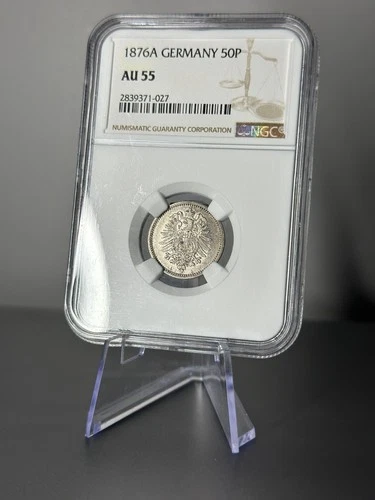 1876-A Germany 50 Pfennig NGC AU55 – Wilhelm I – .900 Silver Berlin Mint