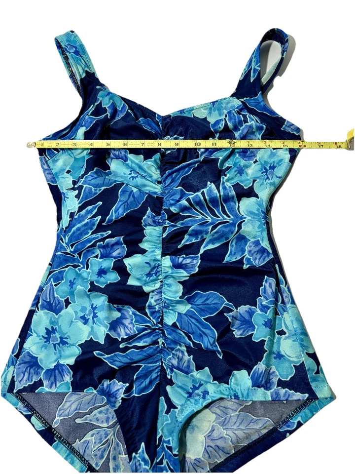 Traje de baño azul Maxine of Hollywood traje de baño de una pieza acanalado 14T tropical Foto 3 de 4