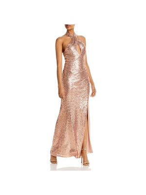 #ad AQUA FORMAL Womens Sleeveless Halter Full Length Formal Sheath Dress $46.99