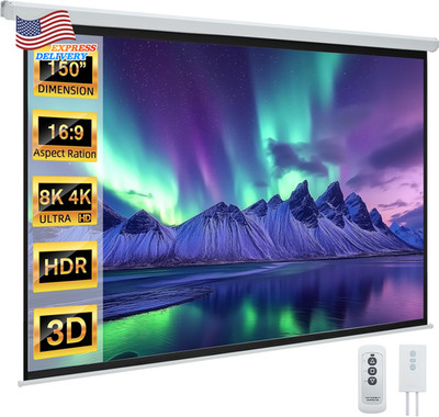 150'' Projector Screen Motorized 16:9 4K HD Pull down Retractable Project Screen