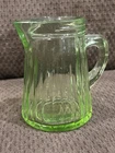 Uranium Glass Pitcher Vintage HTF 4 Tall Green Depression Glass