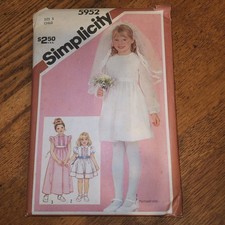 80s Simplicity First Communion Veil Sz 5 Child Girl 5952 Dress Pattern Uncut P16