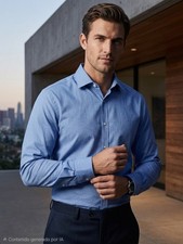 Michael Kors Slim Fit Men's Blue Check Cotton Non-Iron Dress Shirt Size L, M