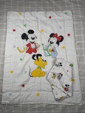 Vtg 1984 Dundee Disney Quilted Baby Blanket Mickey, Minnie  Pluto  Receiving