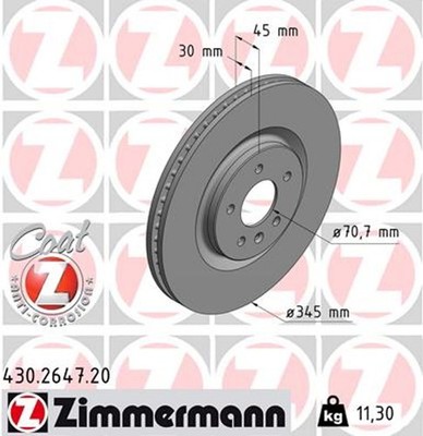 2x ZIMMERMANN Bremsscheibe COAT Z 430.2647.20 für OPEL Z18 INSIGNIA Sport Sports