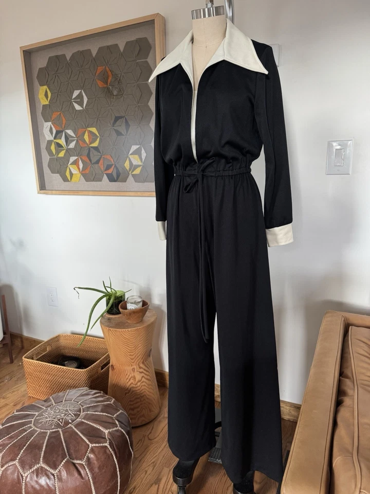 JC Penney Adorable Vintage 70s Jumpsuit, Fits SM, Wide Collar, Wide Leg VGUC - Image 2 of 4