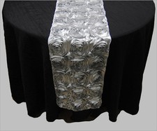 10 Silver Rosette Rose Satin 3D Table Runners 12" x 108" Ribbon Wedding Event