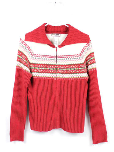 Tiara International Cardigan Sweater Red Cream Wom