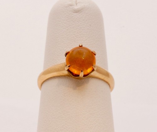 Victorian Mexican Opal Solitaire 14K Yellow Gold Ring - Picture 2 of 8