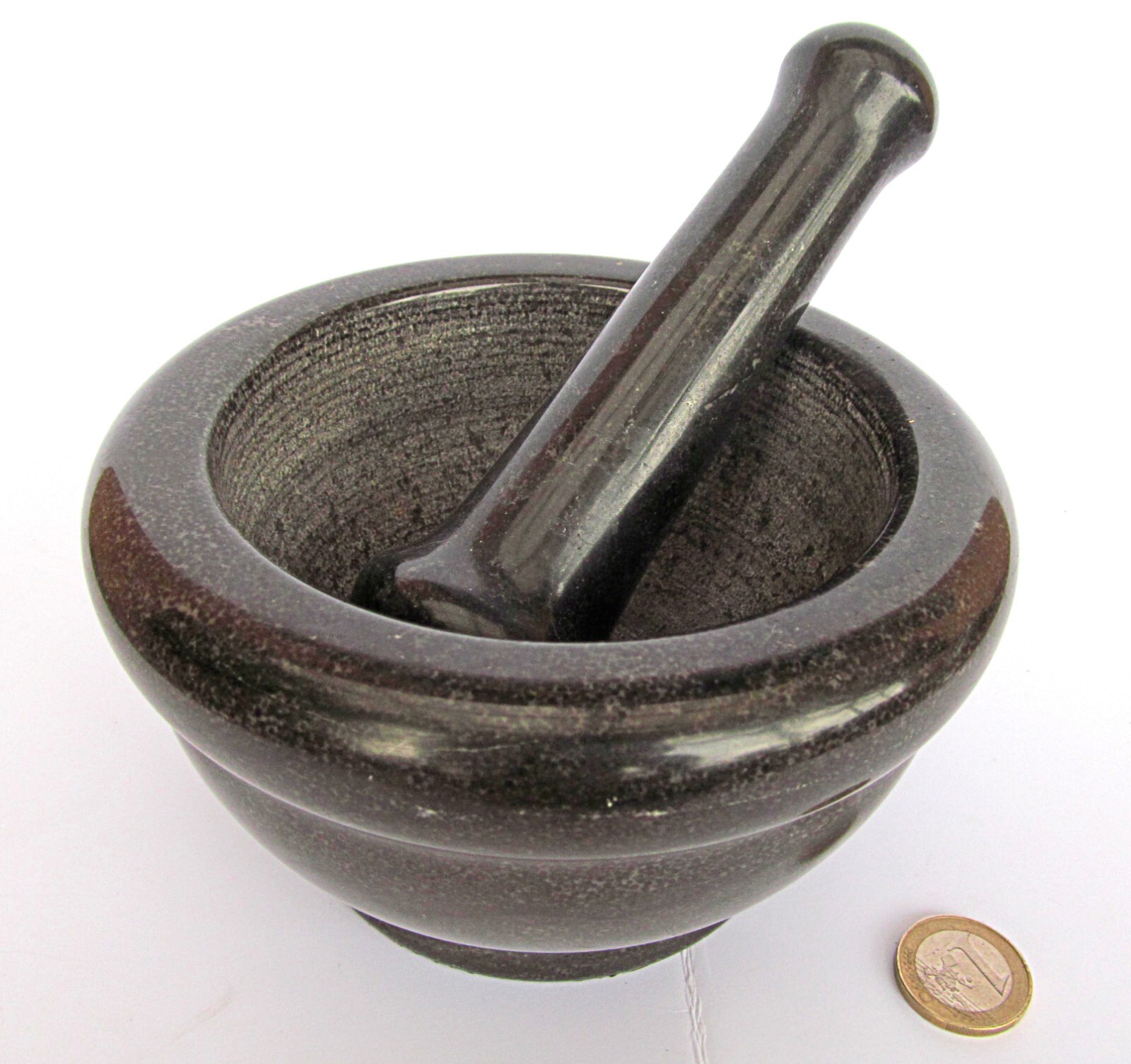 Grande elegante MORTAIO con PESTELLO pietra nera frantoio spezie utensile cucina