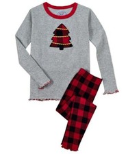 Sara's Prints Red Black Buffalo Check Girls Tree Winter Pajamas 2 Pc Set