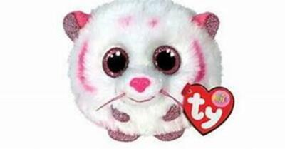 TY Puffies (Beanie Balls) TABOR Pink and White Tiger 3'' Plush NEW