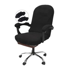 Stretchable Office Chair Cover for Large Executive Chairs Zippered Black
