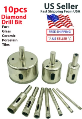 AMERIGEEKS 10pcs Diamond Hole Saw Drill Bit Set Maker Cutter Glass Ceramic Tile Porcelain