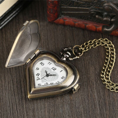 Montre à Gousset Rétro Cœur Noir Hunter Hunter Steamppunk Avec Chaîne 30cm
