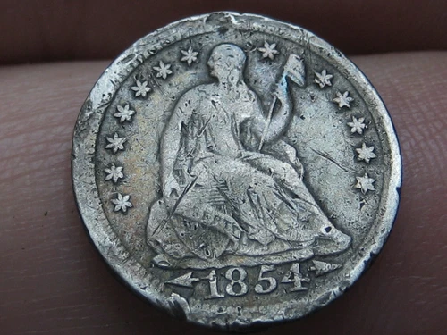 1854 P Seated Liberty Half Dime- Philadelphia, with Arrows, VF Details