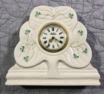 Vintage Belleek Blarney Shamrock Table Clock Needs Repair 8'' Long 7'' Tall