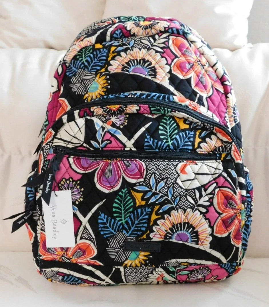 VERA BRADLEY Essential Medium Large Backpack - Kauai Floral - Black - NWT