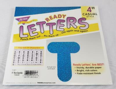 = Trend Ready Letters 4'' Casual Style Blue Sparkle Pin Up Teacher Wall Letters