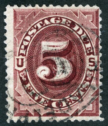 US Sc J18 Red Brown 5¢ Postage Due 1884 Unwmk Black Oval Cancel - Afbeelding 1 van 1