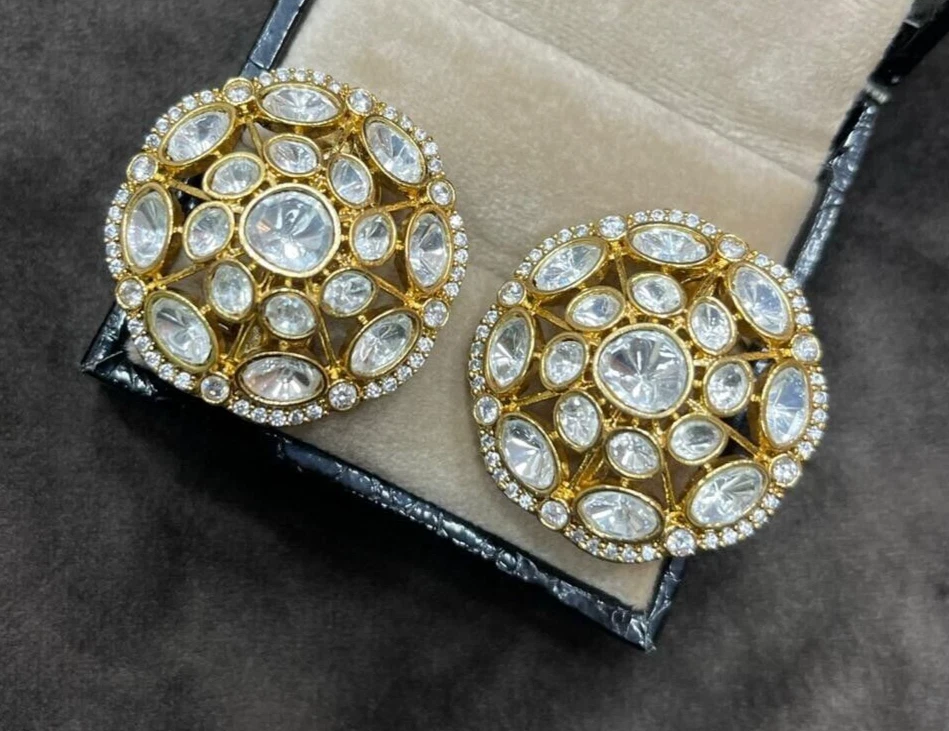 Silver kundan earrings sale