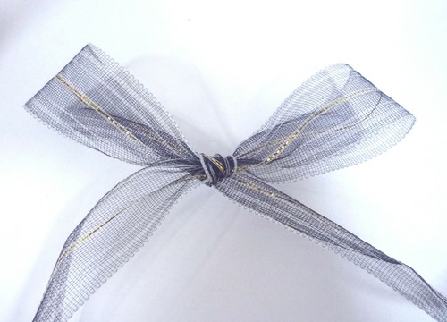 1" 25mm wide - 33y Sheer Black Mesh Polyester Ribbon w/ Gold Metallic Line PR59 - Picture 4 of 9
