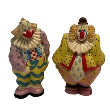 Vtg 80’s Piggy Banks 7”Hard Plastic Painted Clowns Set Of 2 Small World Imports