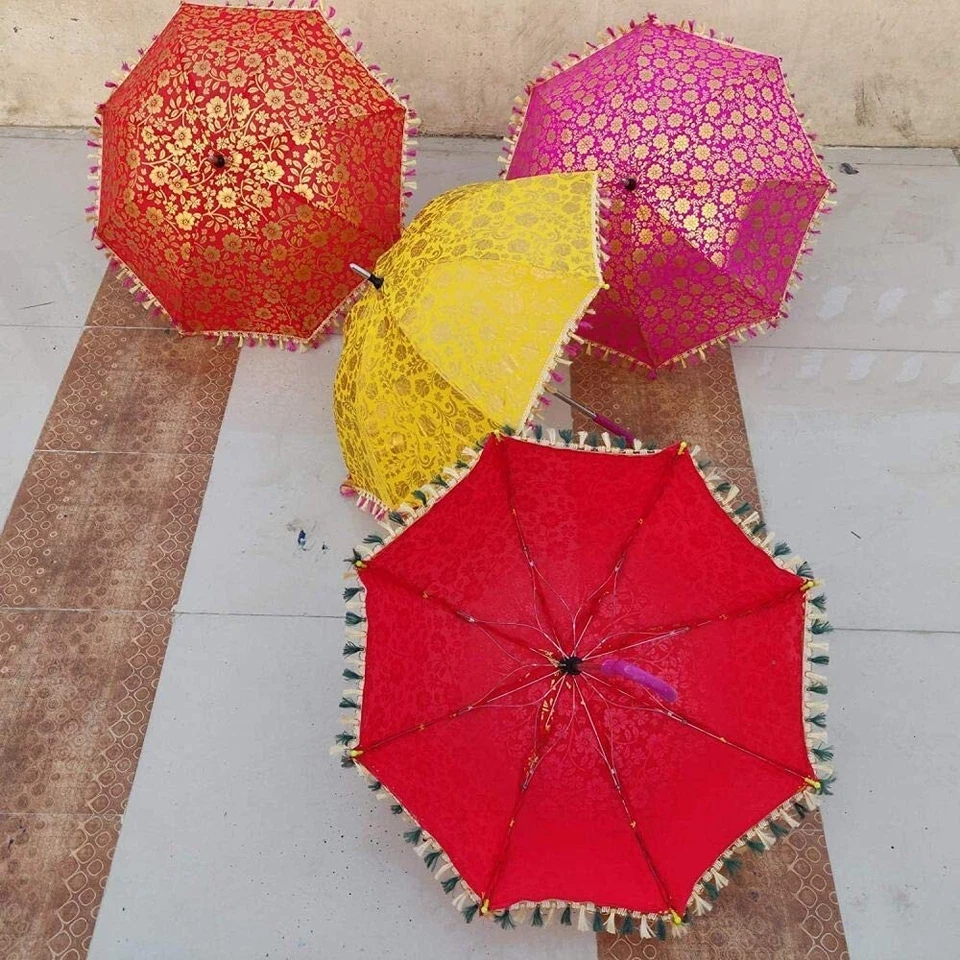 Lote de 5 sombrillas decorativas bordadas a mano de colección parasol indio Foto 4 de 4