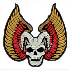 WINGS SKULL LARGE REAPER 10"x10" - sew on for biker vest patch, anarchy, rock B