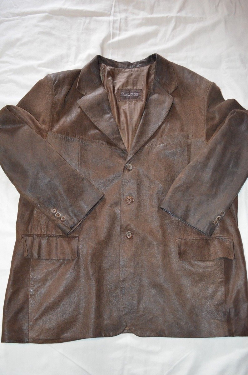 Veste En Cuir Lisse Paris Dakar Pour Homme - Taille XL (56), Noire, Fabriquée En Argentine, Occasion Excellente