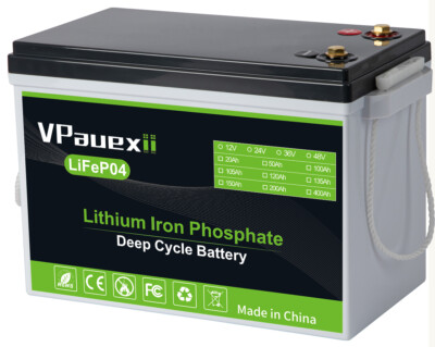 VPauexii 24V 100Ah Lithium LiFePO4 Battery for RV, Trolling Motor, Solar
